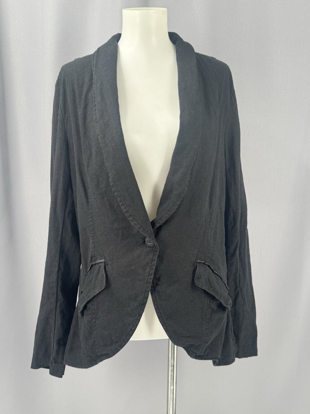 Free People Blazer Womens Small Black Linen Jacket Lagenlook Minimalist